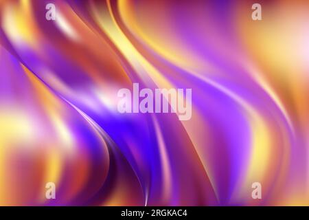 Neon yellow and purple waves. Bright psychedelic background with a wavy pattern. Gradient mesh with soft color transitions. Vector illustration in dis Stock Vector