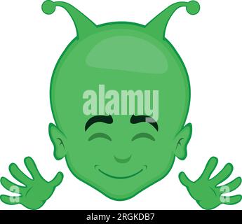 vector green alien et head cartoon waving hands Stock Vector