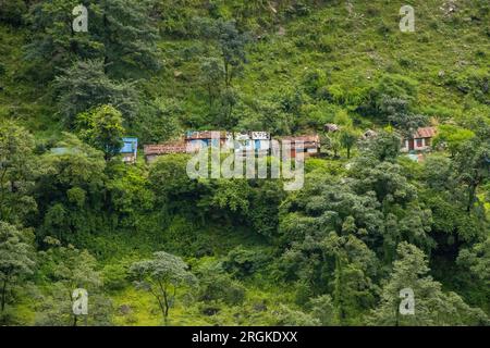 A Village in the Green Landscape during Monsoon in Myagdi, Nepal Stock Photo