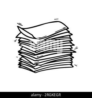 Stack of paper pages line art. Blank sheets. Hand drawn doodle vector illustration. Doodle paper heap. Contract document pile Stock Vector