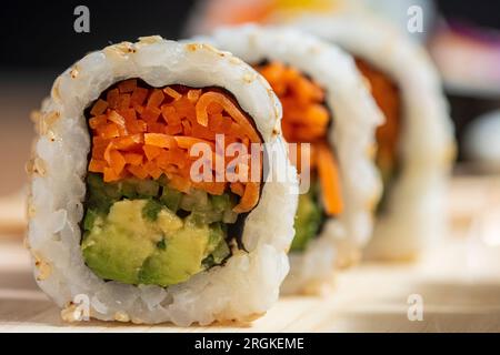 nice plate of vegetable sushi, rich and tasty sushi assortment perfect for eating Stock Photo