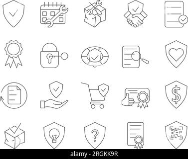 Product Warranty Icons Set. Guarantee, Assurance, Warranty Card. Editable Stroke. Simple Icons Vector Collection Stock Vector
