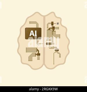 Brain with circuits and with the word AI, artificial intelligence concept Stock Vector