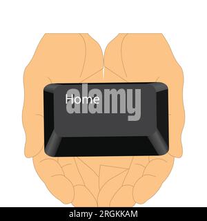Hands holding the home button key from a keyboard Stock Vector