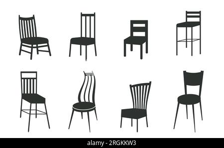 Chair SVG, Chairs silhouettes vector illustration. Bar stool icons set cartoon vector. Chair bench. Doodle icons collection in vector. Stock Vector