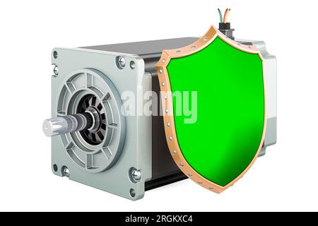 Stepper motor with shield, 3D rendering isolated on white background Stock Photo