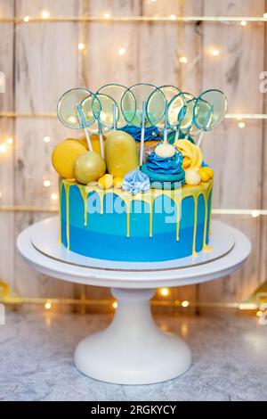 Bright birthday background with sweets and decorations Stock Photo - Alamy