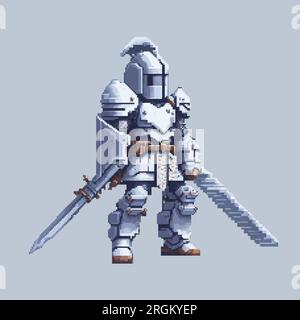 Knight warrior pixel art character for 8-bit video game background Stock Vector