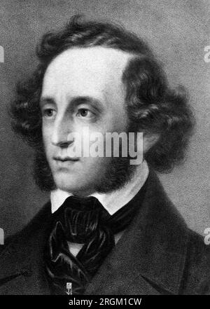 Felix Mendelssohn (1809-1847), German Composer, head and shoulders portrait, Th. Prumm, E.H. Schroeder Stock Photo
