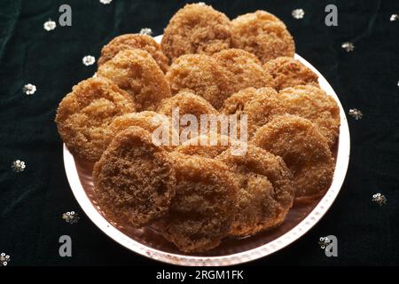 Anarsa which is an authentic sweet snack especially made in the festive season like Diwali in Maharashtra, it is also made in Marathi cultured adhik m Stock Photo