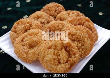 Anarsa which is an authentic sweet snack especially made in the festive season like Diwali in Maharashtra, it is also made in Marathi cultured adhik m Stock Photo