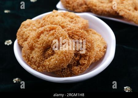 Anarsa which is an authentic sweet snack especially made in the festive season like Diwali in Maharashtra, it is also made in Marathi cultured adhik m Stock Photo