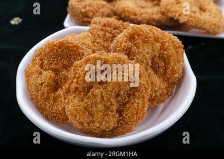 Anarsa which is an authentic sweet snack especially made in the festive season like Diwali in Maharashtra, it is also made in Marathi cultured adhik m Stock Photo