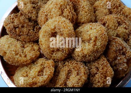 Anarsa which is an authentic sweet snack especially made in the festive season like Diwali in Maharashtra, it is also made in Marathi cultured adhik m Stock Photo