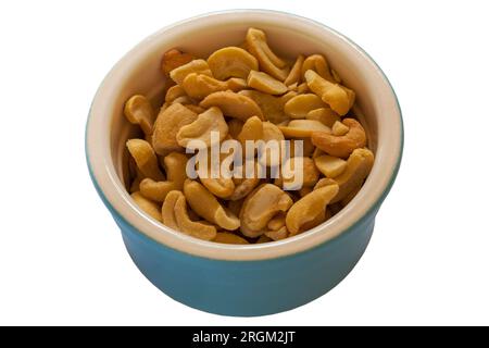 Bowl of Roasted & Salted Cashews nuts isolated on white background Stock Photo