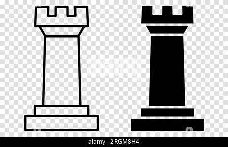 Chess rook icons. Flat and line art style. Vector illustration isolated on transparent background Stock Vector