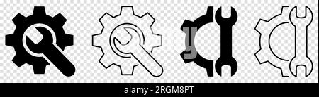 Service tools. Wrench and gear icons. Vector illustration isolated on transparent background Stock Vector