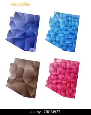 Set of vector polygonal maps of Arizona. Bright gradient map of US state in low poly style. Stock Vector