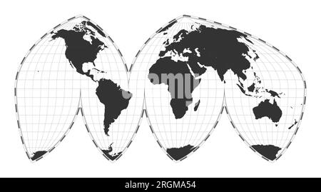 Vector world map. Bogg's interrupted eumorphic projection. Plain world geographical map with latitude and longitude lines. Centered to 0deg longitude. Stock Vector