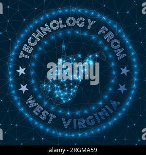 Technology From West Virginia. Futuristic geometric badge of the us state. Technological concept. Round West Virginia logo. Vector illustration. Stock Vector