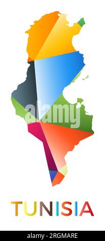 Bright colored Tunisia shape. Multicolor geometric style country logo. Modern trendy design. Cool vector illustration. Stock Vector