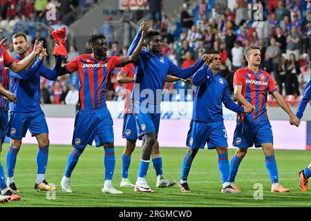 Pilsen, Czech Republic. 10th Aug, 2023. Farid Romero of Gzira, left ...