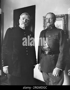 1922 Photograph shows French general Joseph Jacques Césaire Joffre (1852-1931), who served during World War I; and John Joseph Pershing (1860-1948). Stock Photo