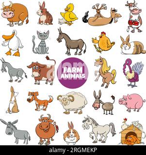 Big vector farm animals set. Big collection with cow, horse, goat ...