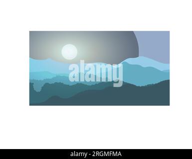 Sunrise, sunset . Panoramic mountain view. Dawn in the mountains landscape. Solar glow. Vector illustration. Stock Vector