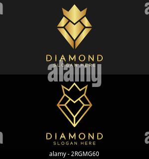 Luxury Diamond Logo Design Diamond with Crown Logotype Gold Jewelry Logo Stock Vector