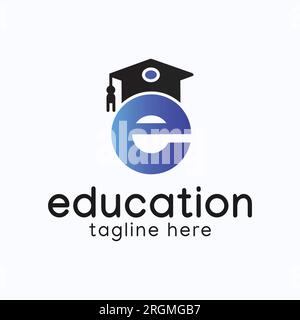 Initial Letter E with Graduation Hat Logo Design Academic Cap Logotype Stock Vector