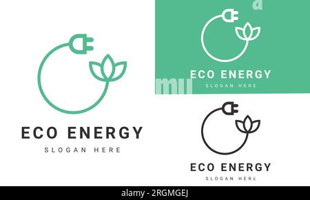 Eco Energy Logo Design Switch with Leaf Logotype Eco Friendly Bio Stock Vector