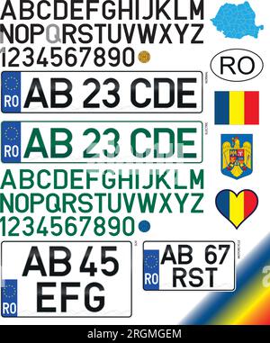 Romania, european country, various license plates, letters, numbers and symbols, vector illustration, European Union Stock Vector