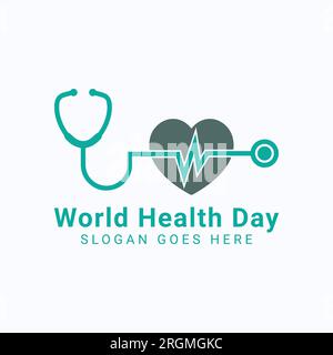 World Health Day Logo Design Statoscope with Heart Beat Logotype Medical Clinic Doctor Icon Stock Vector