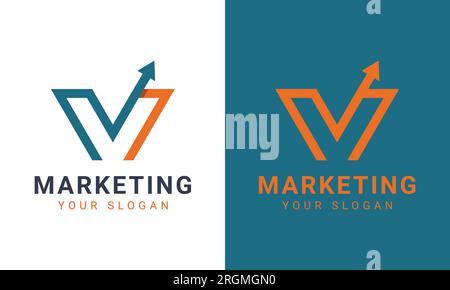 Initial Letter M with Marketing Growth Arrow Logo Design Stock Vector