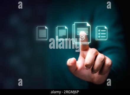 Business document paper icon, Document Management System, DMS. Stock Photo