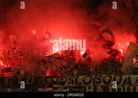 Hajduk Split training watched by 3,000 rowdy fans with flares and