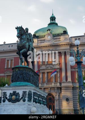 National Museum in Republic Square with Prince Mihailo Monument on a summers eveningin the city of Belgrade, Serbia, August 10, 2023. Stock Photo