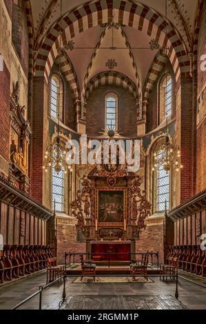 the chancel and altar in  St. Bendt's Church in Ringsted, Denmark, July 29, 2023 Stock Photo