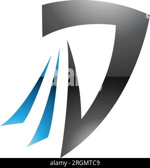 Black and Blue Glossy Letter D Icon with Tails on a White Background Stock Vector
