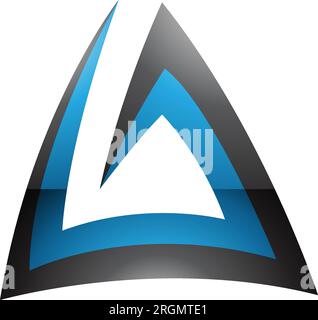 Black and Blue Glossy Triangular Spiral Letter A Icon on a White Background Stock Vector