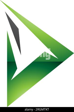 Black and Green Glossy Spiky Triangular Letter D Icon on a White Background Stock Vector