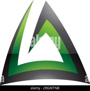 Black and Green Glossy Triangular Spiral Letter A Icon on a White Background Stock Vector