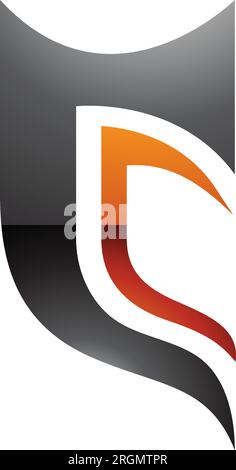 Black and Orange Glossy Half Shield Shaped Letter C Icon on a White Background Stock Vector