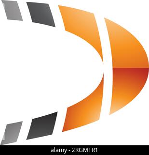 Black and Orange Striped Glossy Letter D Icon on a White Background Stock Vector