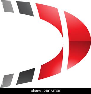 Black and Red Striped Glossy Letter D Icon on a White Background Stock Vector
