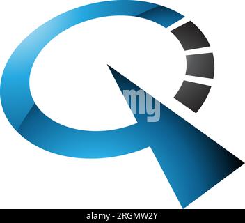 Blue and Black Glossy Clock Shaped Letter Q Icon on a White Background Stock Vector