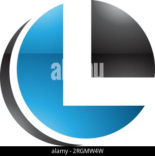 Blue and Black Glossy Circle Shaped Letter L Icon on a White Background Stock Vector