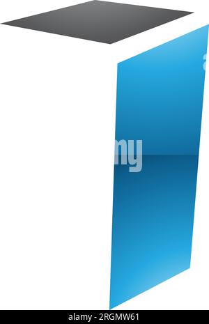 Blue and Black Glossy Folded Letter I Icon on a White Background Stock Vector