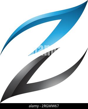 Blue and Black Glossy Fire Shaped Letter Z Icon on a White Background Stock Vector